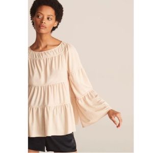 Rebecca Taylor Tiered Pique Top in Marzipan Size Medium